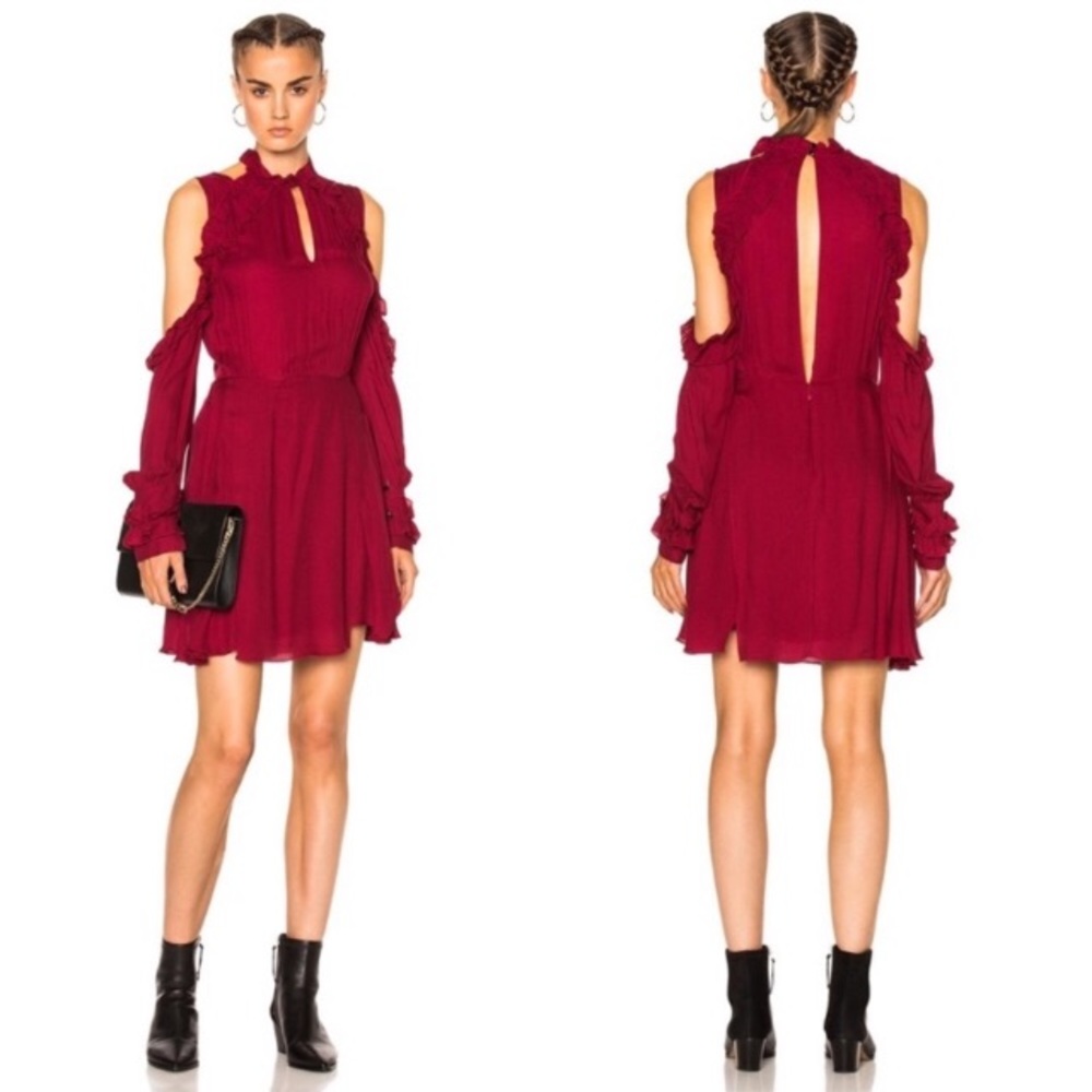 IRO Hanie Cold Shoulder Ruffle Red Dress Size 38/6